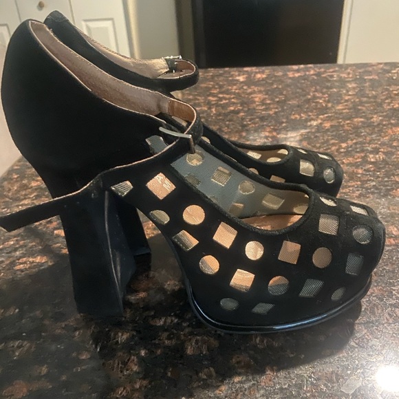 Jeffrey Campbell Ibiza Black Suede Heels with sheer mesh designs - Picture 5 of 16